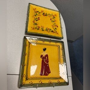 Set of Terre E Provence Hand Painted Plates with Plate Hangers